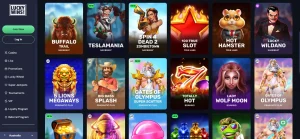 LuckyWins Australia game lobby with pokies and casino categories